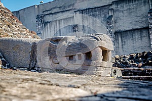 Serpent Sculpture in Aztec Temple Templo Mayor at ruins of Tenochtitlan - Mexico City, Mexico