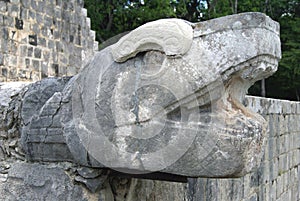 Serpent sculpture at The Great Ballcourt in Chichen Itza, Yucatan, Mexico