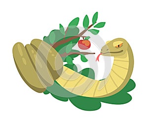 Serpent or Snake of Temptation in the Garden of Eden as Narrative from Bible Vector Illustration
