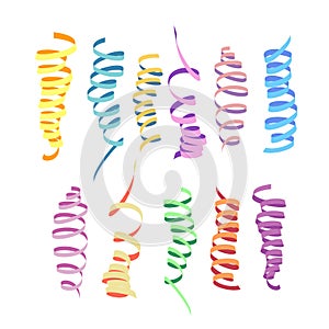 Serpentine carnival ribbons set. Colorful paper streamers