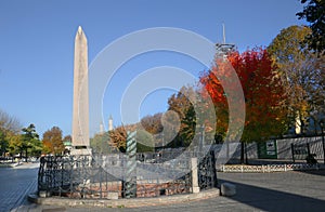 Serpentine Column behind Obelisk