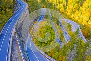 Serpentine mountain road in autumn