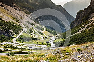 Serpentine mountain road in Italian Alps, Stelvio pass, Passo de