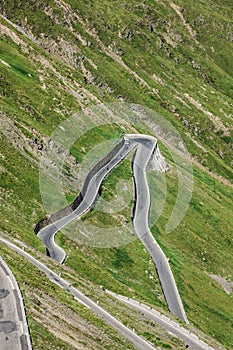 Serpentine mountain road in Italian Alps, Stelvio pass, Passo de