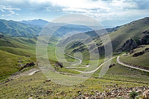 Serpentine mountain road in Kyrgyzstan