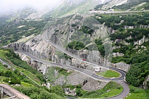 Serpentine road in Alps