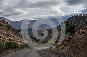 Serpentine road in High Atlas mountain range, Morocco