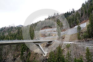 Serpentine road on a mountain slope in region Versam in Switzerland.