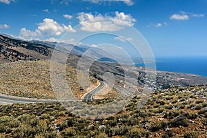 Serpentine road to Aradena gorge near Sfakia town on Crete island, Greece