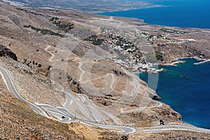 Serpentine road to Aradena gorge near Sfakia town on Crete island, Greece photo