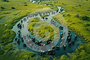 Serpentine Sanctuaries: A Whimsical Aerial Panorama