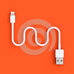 Serpentine shaped usb cable on a coral colored background