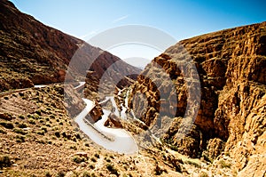 Serpentine street by Dades valley in Morocco