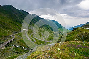 Serpentine of transfagarasan road in mountains of romania