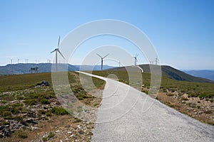 Serra da Freita Arouca Geopark wind turbines landscape, in Portugal