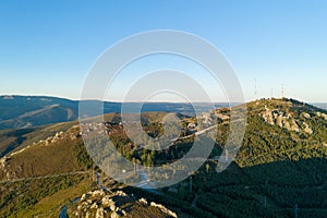 Serra da Freita drone aerial view landscape of Sao Macario viewpoint, in Portugal