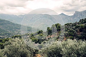 Serra de Tramuntana mountains near the Port de Soller town in Majorca, Spain, Europe