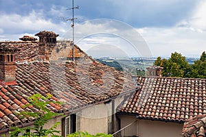 Serralunga di Crea, Piedmont, Northern Italy: houses detail. Color image.