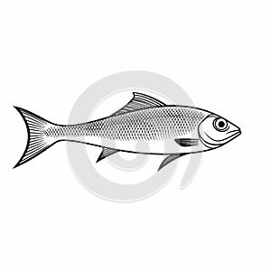 Serrano Albacore Fish Illustration: Dark Silver And Light Beige Outline Drawing