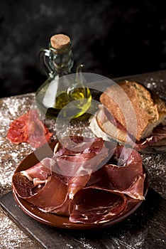 Serrano ham and catalan pa amb tomaquet photo