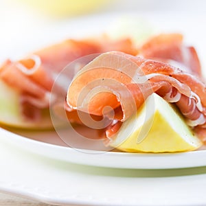 Serrano ham with melon photo