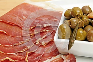 Serrano ham and olives