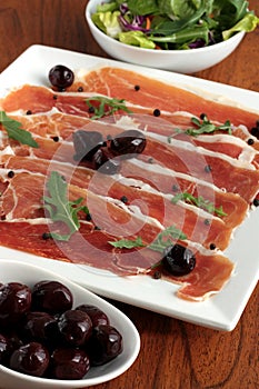 Serrano Ham and Olives Appetizer