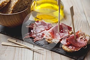 Serrano ham with toasted bread