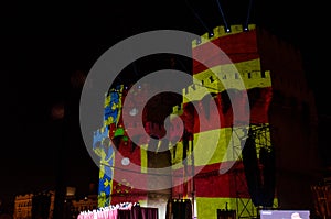 Serranos towers, Valencia. Torres de Serrano con la bandera de Valencia durante la Crida de las Fallas photo