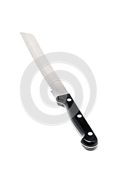 Serrated bread knife with black handle