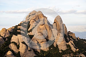 The serrated peaks of Monserrat`s mountain, Catalonia, Spain