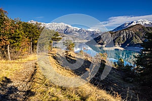 Serre Poncon Lake in Winter, Hautes Alpes, French Alps, France