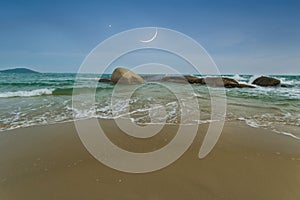 Serreal scene of sea scape with Moon