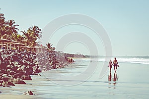 SERREKUNDA, THE GAMBIA - NOVEMBER 22, 2019: Beach near the Senegambia hotel strip in the Gambia, West Africa