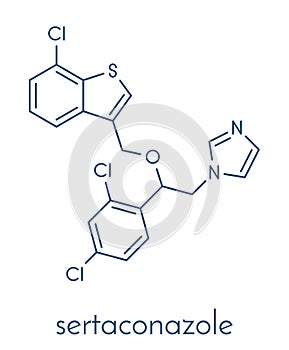 Sertaconazole antifungal drug molecule. Skeletal formula.