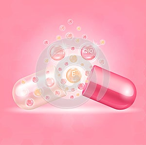 Serum capsule. Collagen, vitamin E and Coenzyme Q10. Acid toner and serum pink