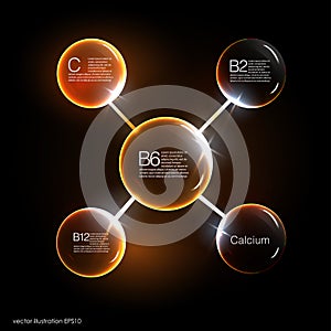 Serum and Vitamin Background Concept Skin Care Cosmetic. calcium, b1, b2, b6, b12, A, C, D,