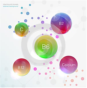 Serum and Vitamin Blue Background Concept Skin Care Cosmetic. calcium, b1, b2, b6, b12, A, C, D