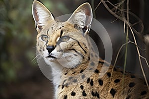 Serval, also known as Tierboskat or Leptailurus serval, is a wild cat that exists in Africa photo