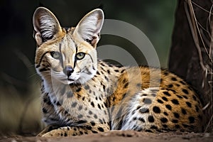 Serval, also known as Tierboskat or Leptailurus serval, is a wild cat that exists in Africa photo