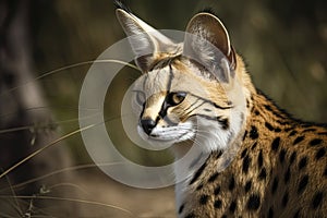 Serval, also known as Tierboskat or Leptailurus serval, is a wild cat that exists in Africa photo