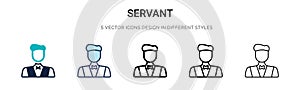 Servant icon in filled, thin line, outline and stroke style. Vector illustration of two colored and black servant vector icons