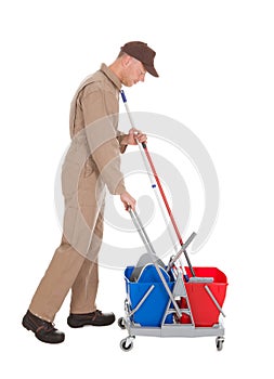 Servant With Washing Bucket And Mop