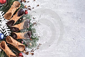 Served cannoli on Christmas decoration