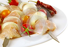 Served chicken shish kebab