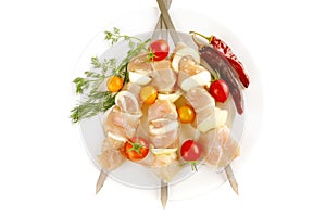 Served chicken shish kebab