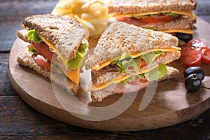 Served club sandwiches