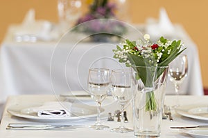 Served dinner table in a restaurant. Restaurant interior