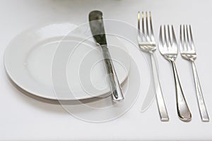 Served dinner table in a restaurant. Restaurant interior