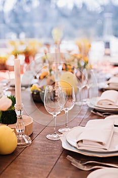 Served dinner table setting in a restaurant